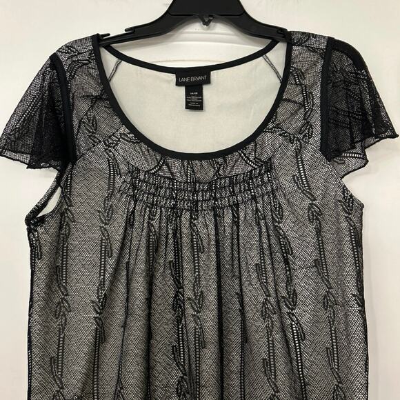 Lane Bryant Black Mesh Overlay Flutter Sleeve Lace Whimsigoth Fairy Top 14/16 - Picture 5 of 11